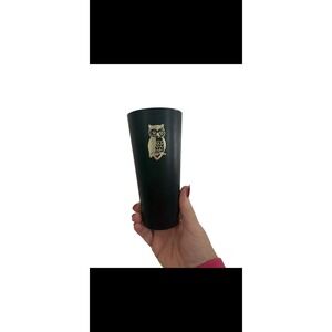 Vintage Nasco 16 oz Black Textured Tumbler with Gold Owl on Branch set of 6